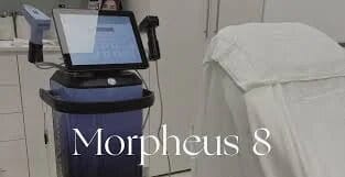 Morpheus8 Rf microneedling device beside a clinic bed 