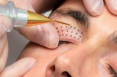 a man undergoing plexr treatment on eyelift