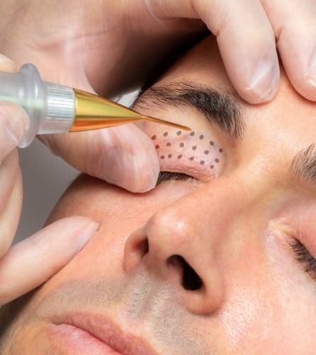 a man undergoing plexr treatment on eyelift