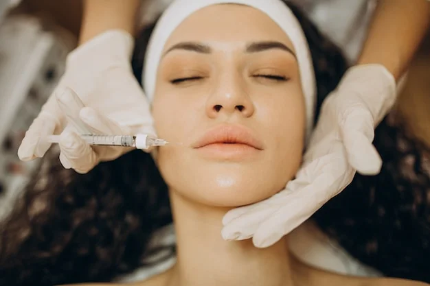 woman receiving dermal filler injection on her face
