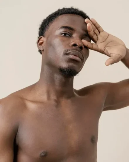 dark skin young man with smooth skin 